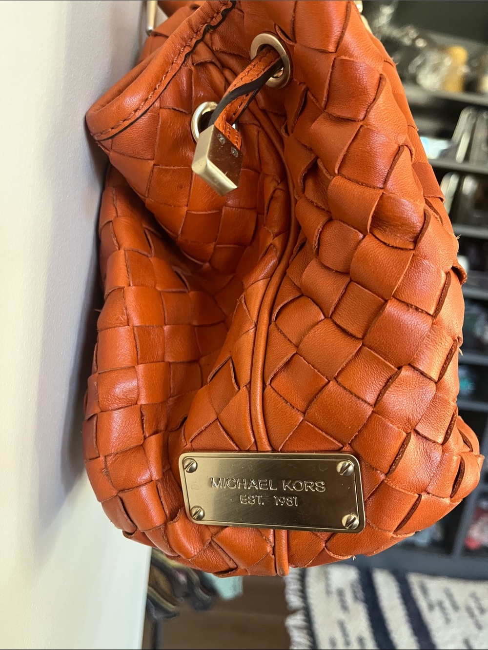 Michael Kors Vintage Woven Leather Shoulder Bag in Orange EUC